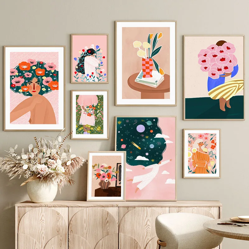 Home Decor Vase With Flowers - Frameless Boho Fashion Flowers Vase Illustration