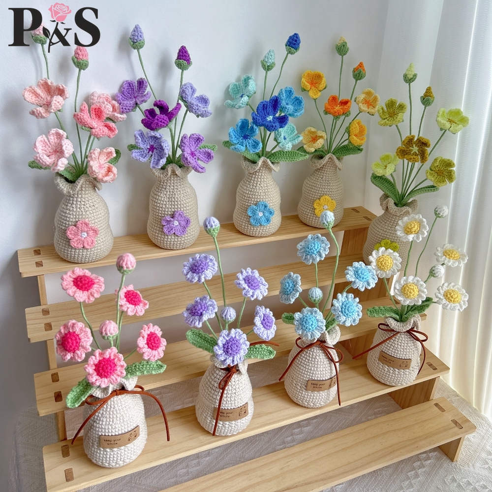 Home Decor Daisy - Crocheted Flower Vase Finished Daisies Androsace