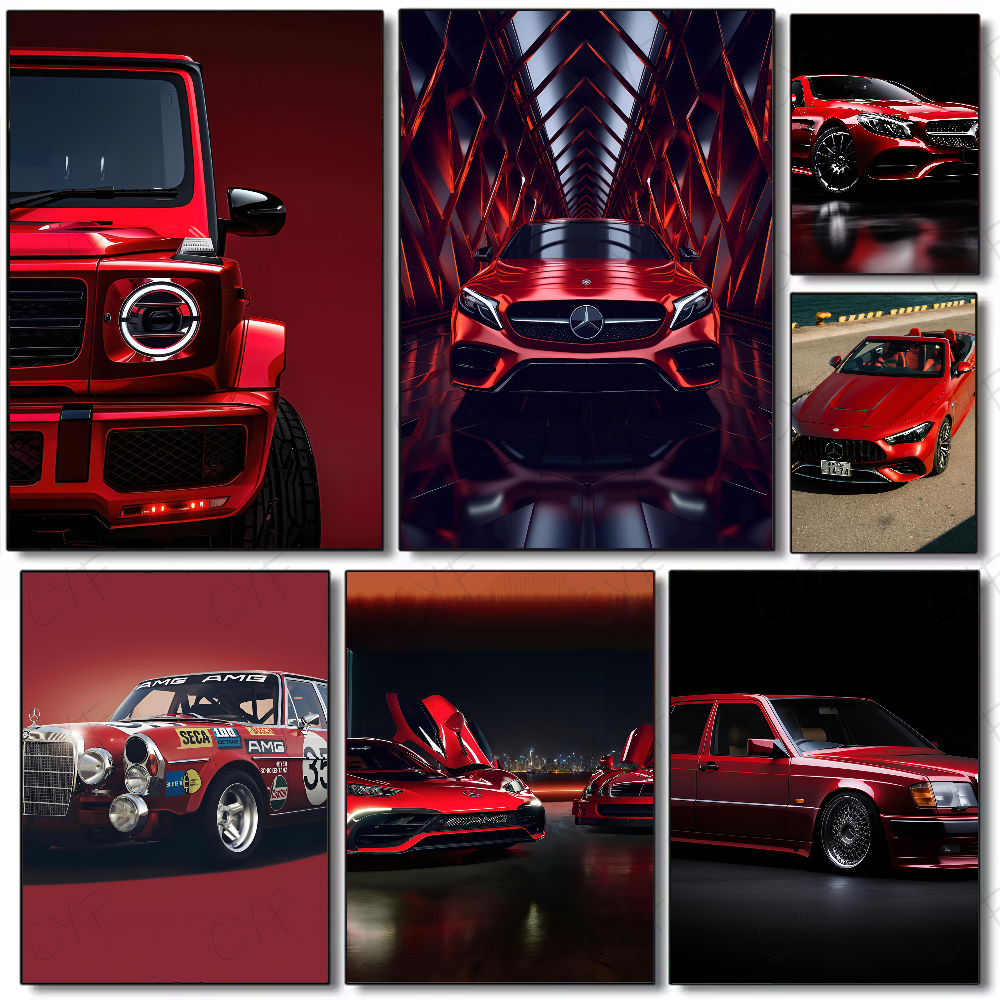 Home Decor Living Room Ideas - Red M-Mercedes B-Benz Poster Multi-Purpose Wall
