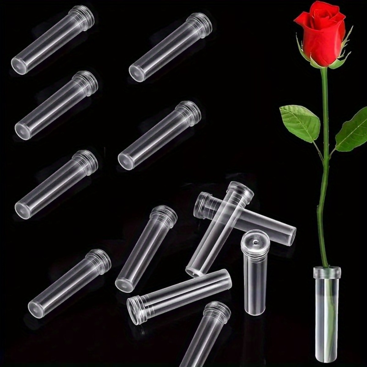 Home Decor Vase With Flowers - 10Pc Transparent Plastic Floral Stem Water