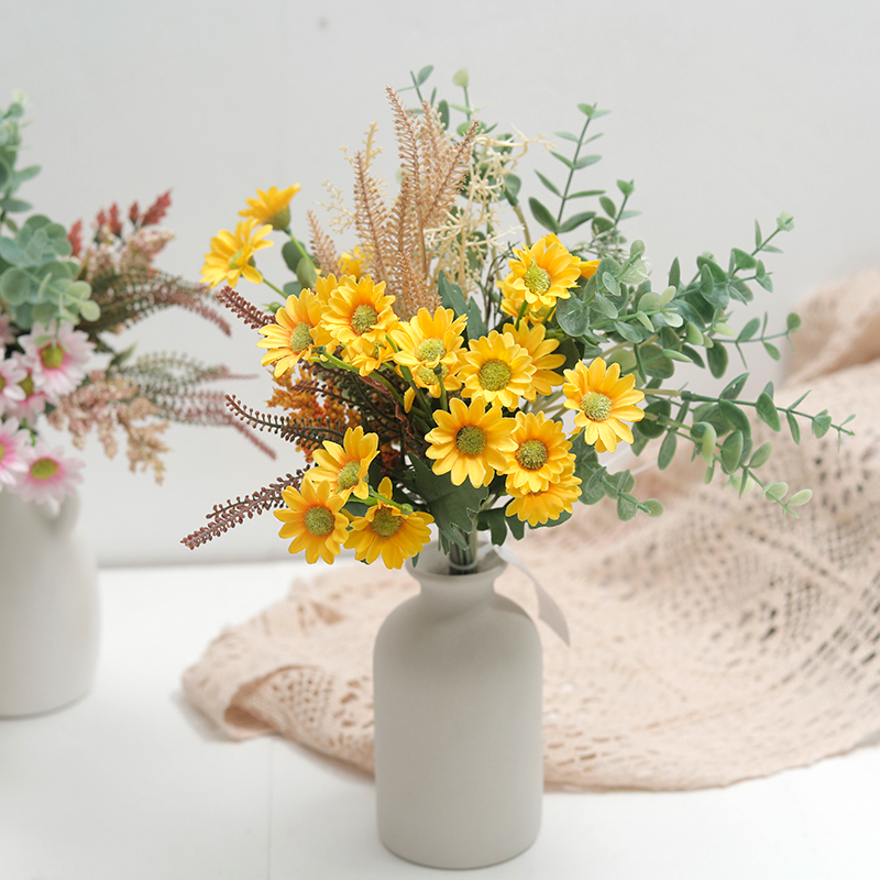 Home Decor Daisy - Yellow Daisy Eucalyptus Artificial Flowers Silk