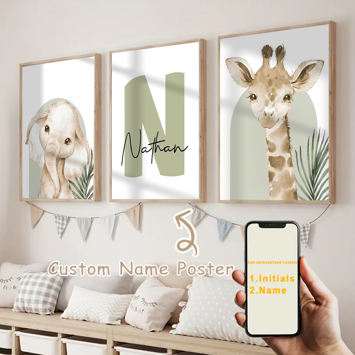 Home Decor Kit - 3pcs/set Customized Personalized Name Safari Canvas