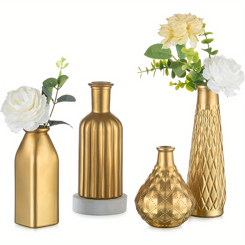 Home Decor Vase - Golden Glass Vase, Cylindrical Home Decor,