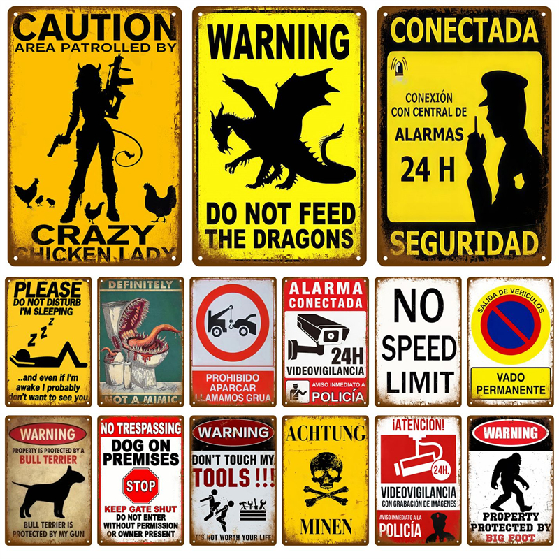 Home Decor Kit - Assorted Funny Warning Caution Metal Signs