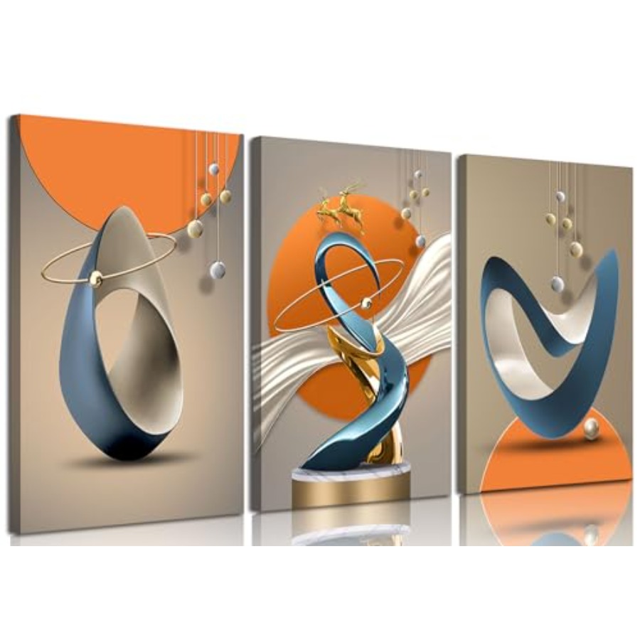 Home Decor Orange - 3 Pcs Modern Abstract Canvas Wall