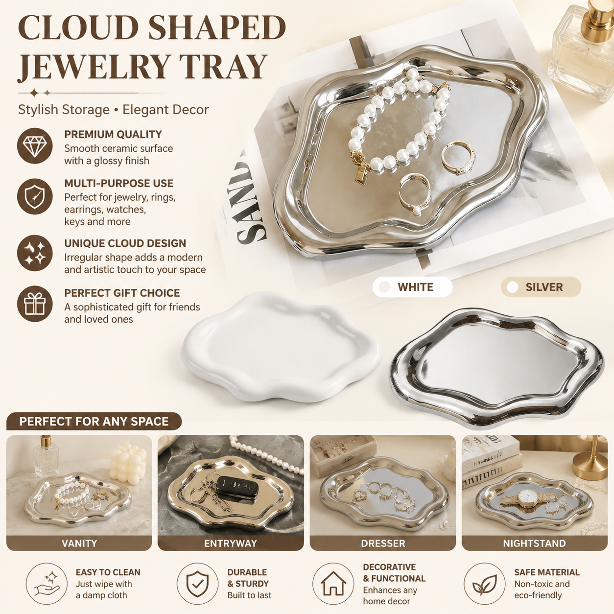 Ceramic Trinket Dish - Jewelry Display Storage Tray Creative Cloud