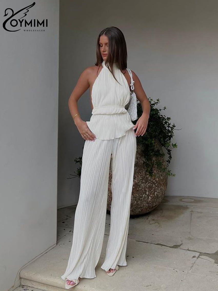 Home Decor Zara - Oymimi Sexy White Pleated 2 Piece