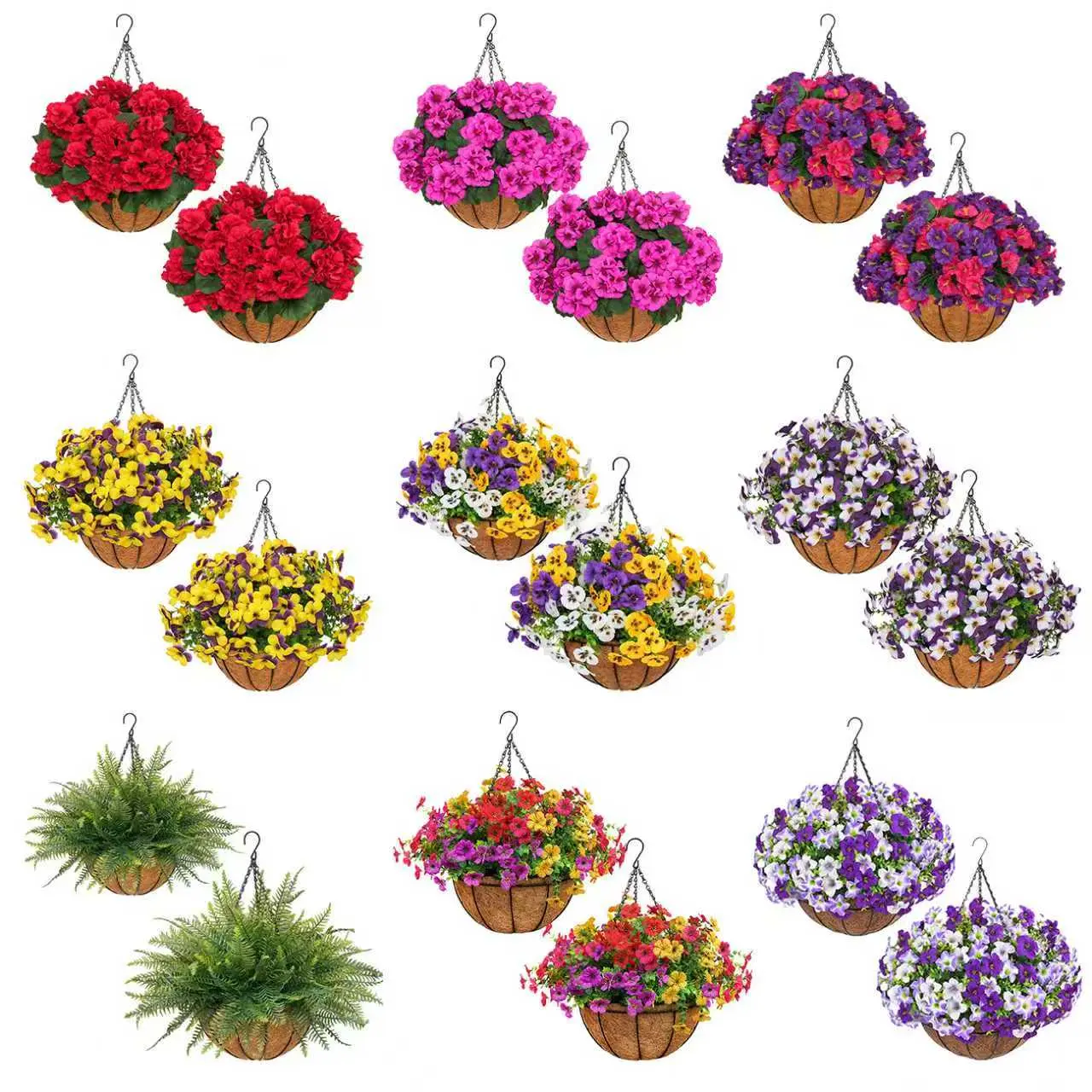 Home Decor Daisy - Artificial Hanging Flower Baskets, UV Resistant