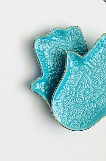 Ceramic Trinket Dish - Nordic Blue Hamsa Hand Tray Jewelry