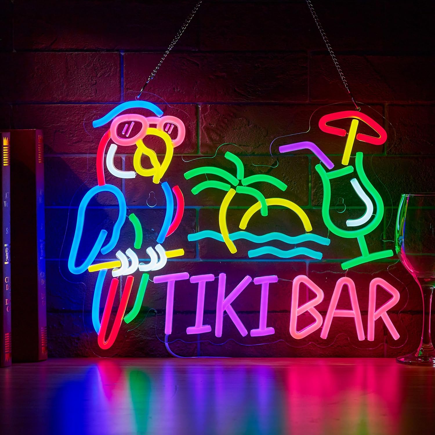 Home Decor Wall Art - Tiki Bar Parrot Palm Tree Neon