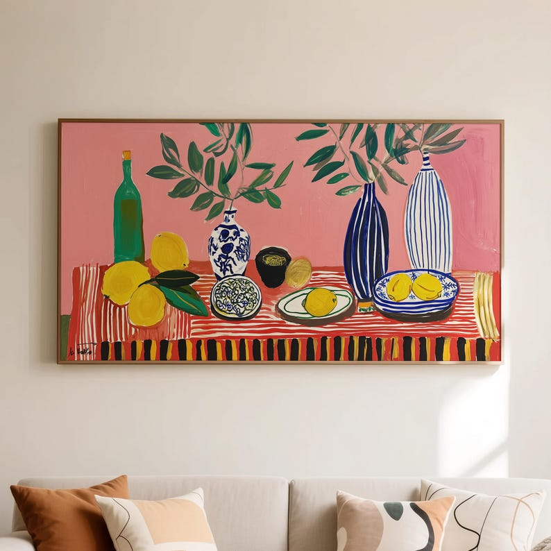 Home Decor Vase With Flowers - Mediterranean Lemon Kitchen Canvas Wall Art,