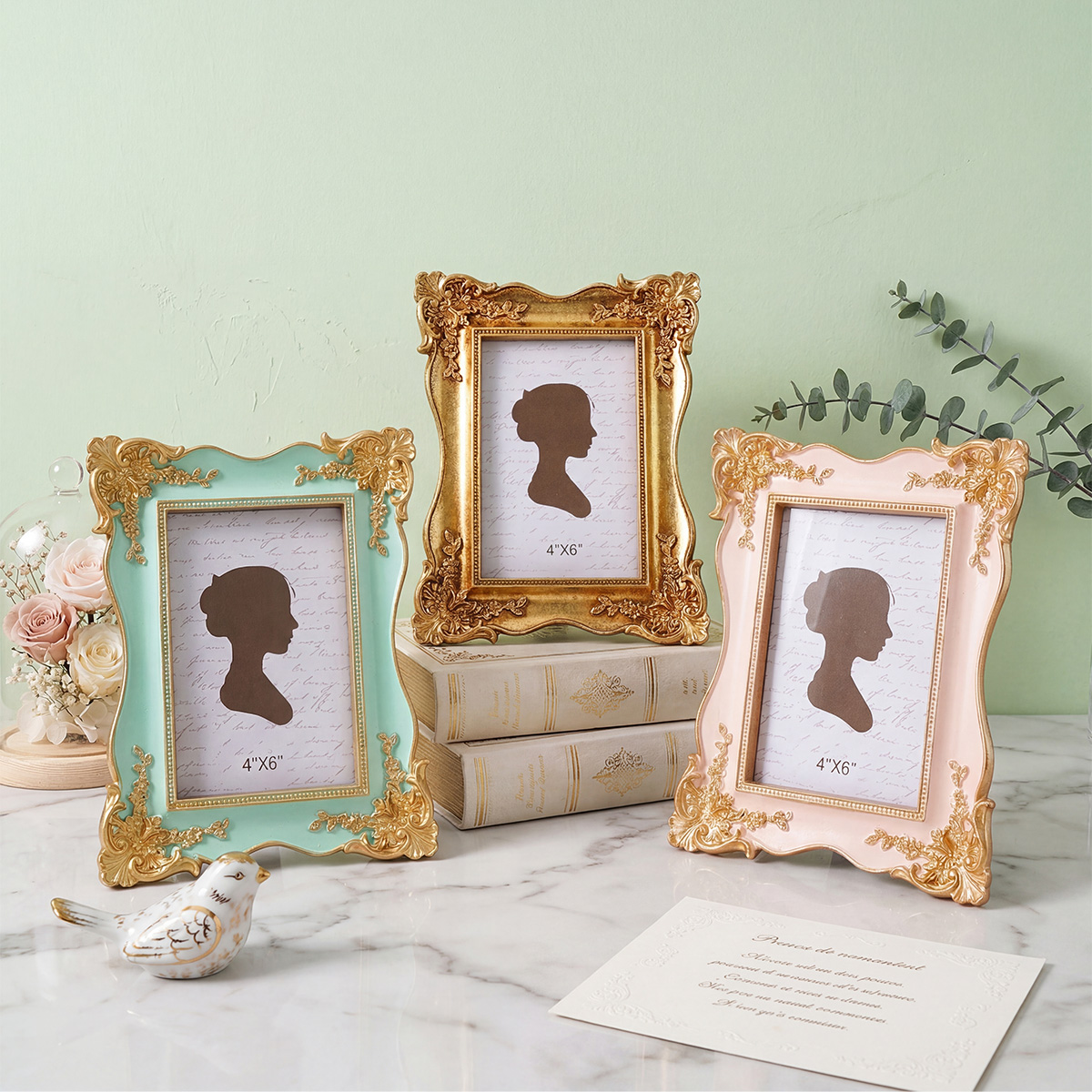 Bamboo Photo Frame - 1PC, European-style three-dimensional pattern decorative frame,