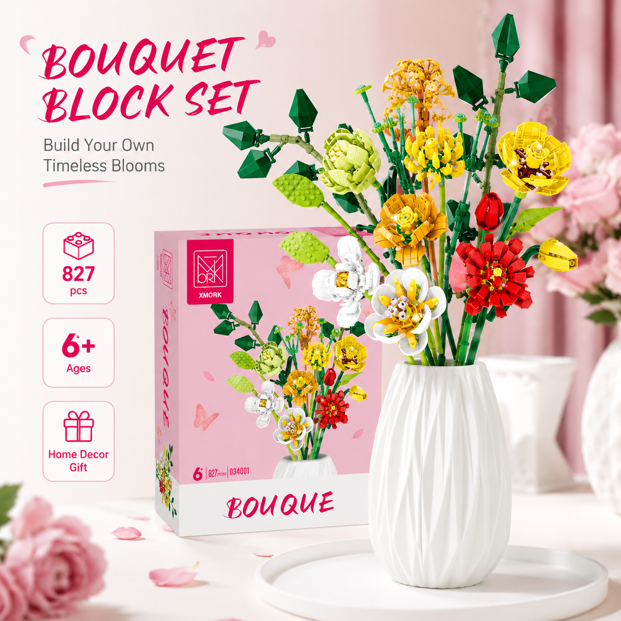 Home Decor Vase - Bouquet Flower Building Blocks Set 827PCS