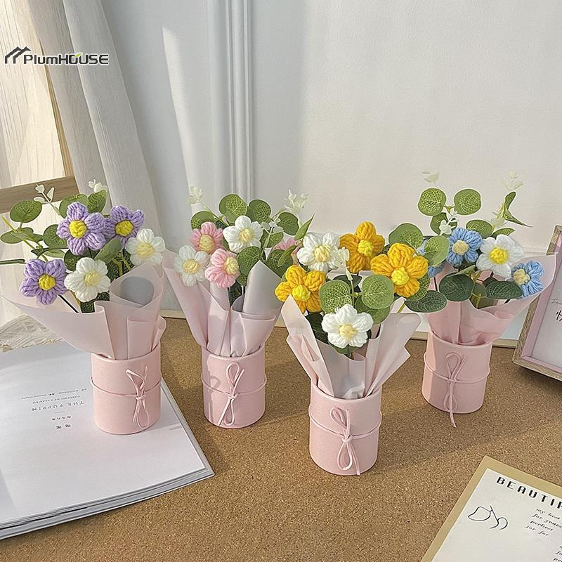 Home Decor Daisy - 1pcs Handmade Crocheted Bucket Bouquet Daisies