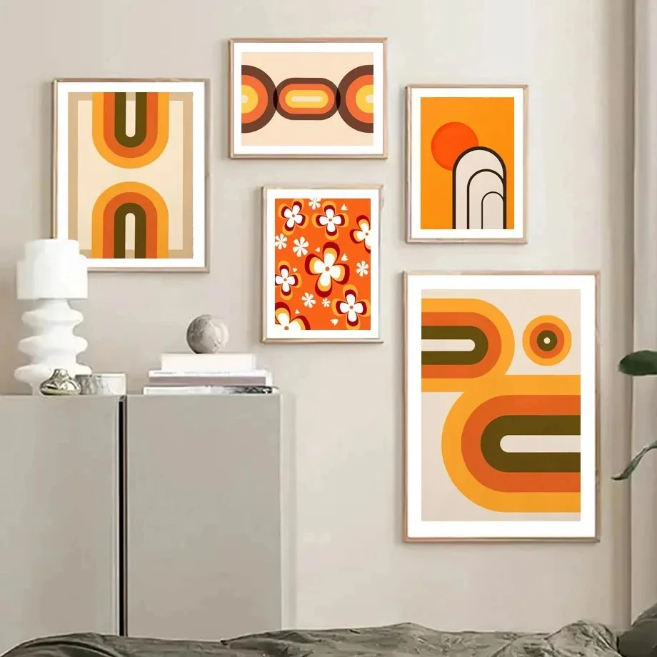 Home Decor Orange - Abstract Shaped 70s Inspired Art Orange