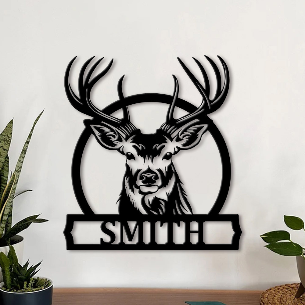 Home Decor Wall Art - Personalized Deer Family Name Metal Sign
