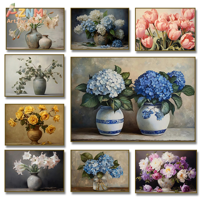 Home Decor Vase - AZNM Vintage Flower Vase Canvas Wall