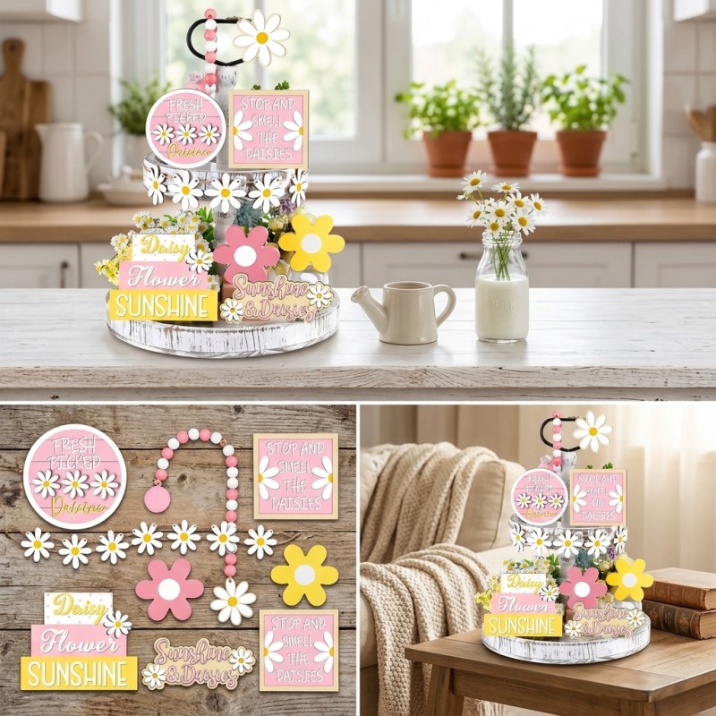 Daisy Tiered Tray Decor Summer - Home Decor Daisy review and price