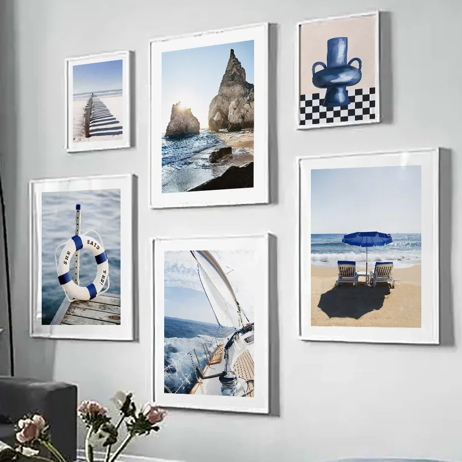 Blue Sea Sunshine Beach White  - Home Decor Vase review and price