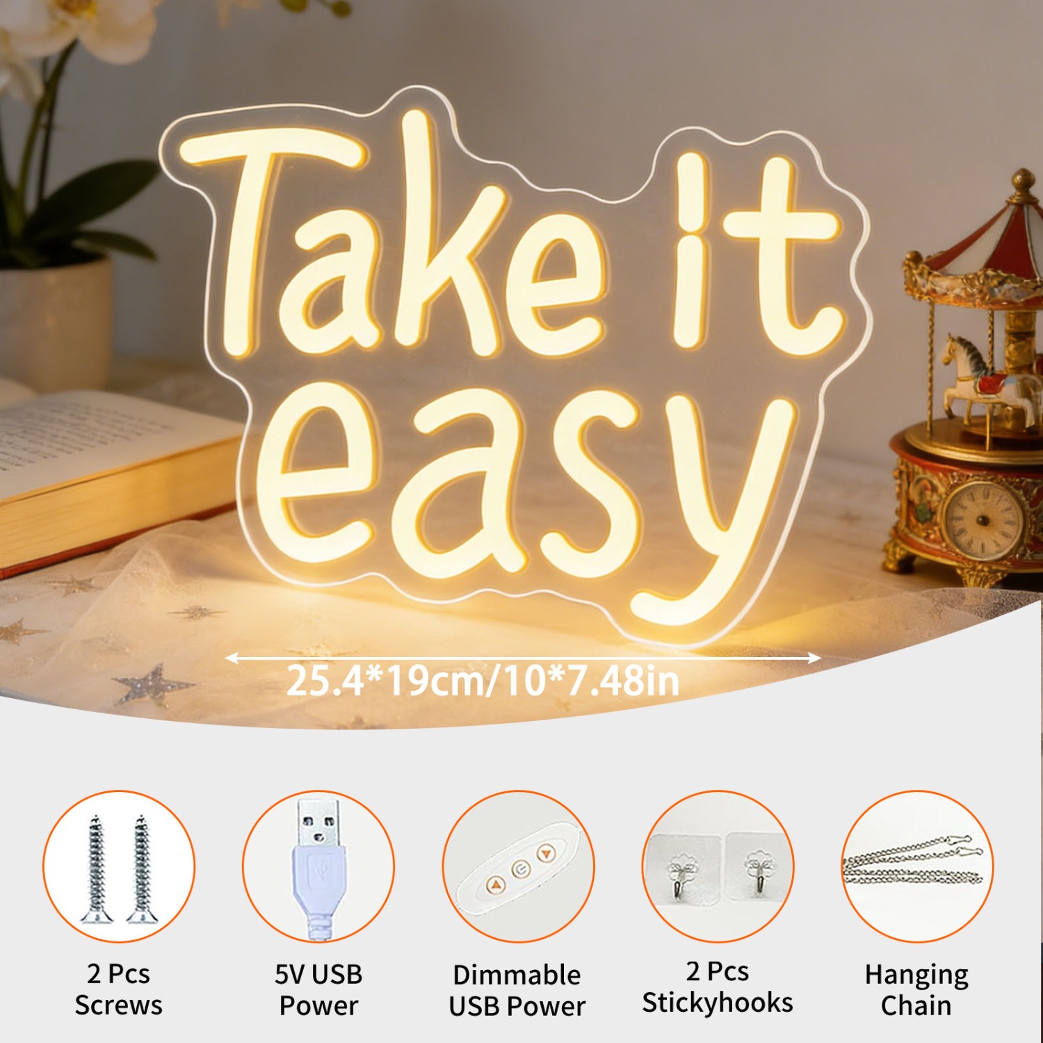 Take It Easy Neon Sign LED Wal - Home Decor Living Room Ideas review and price