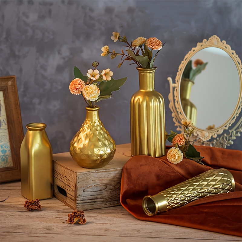 Golden Glass Vase, Cylindrical - Home Decor Vase review and price