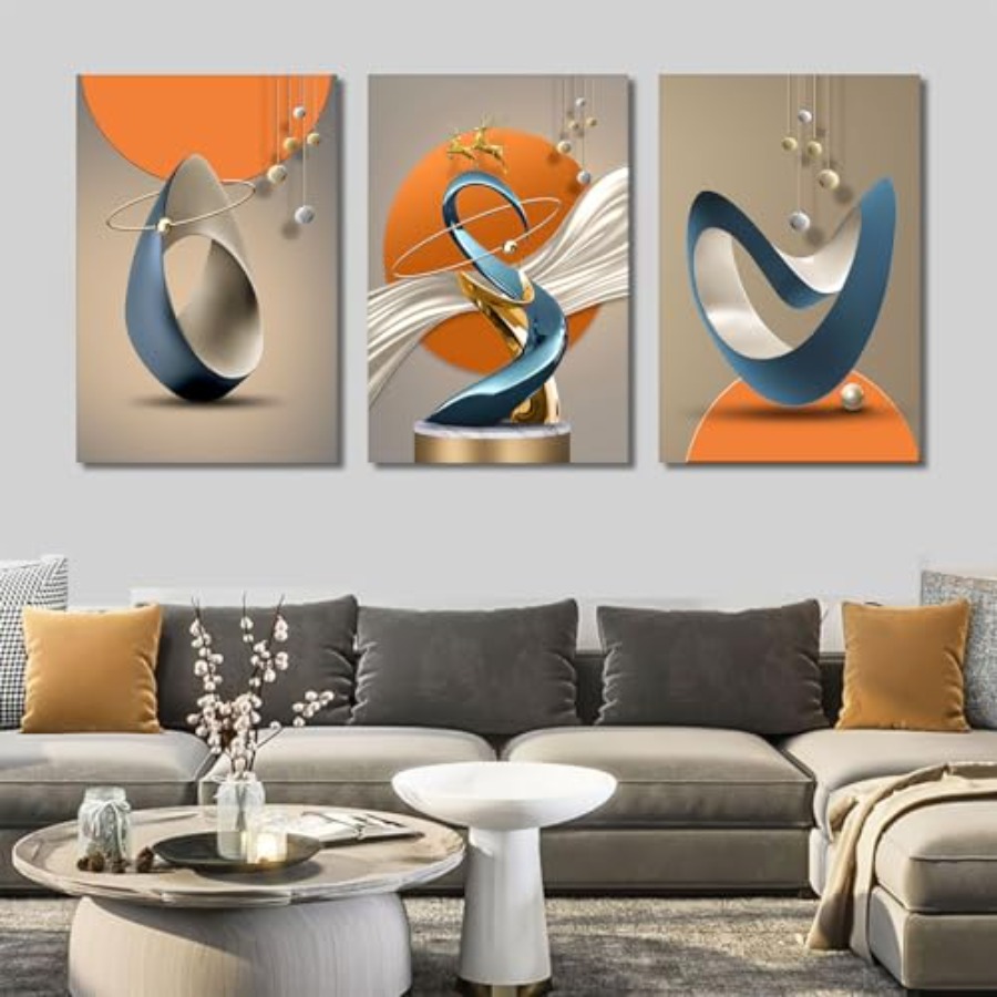 3 Pcs Modern Abstract Canvas W - Home Decor Orange review and price