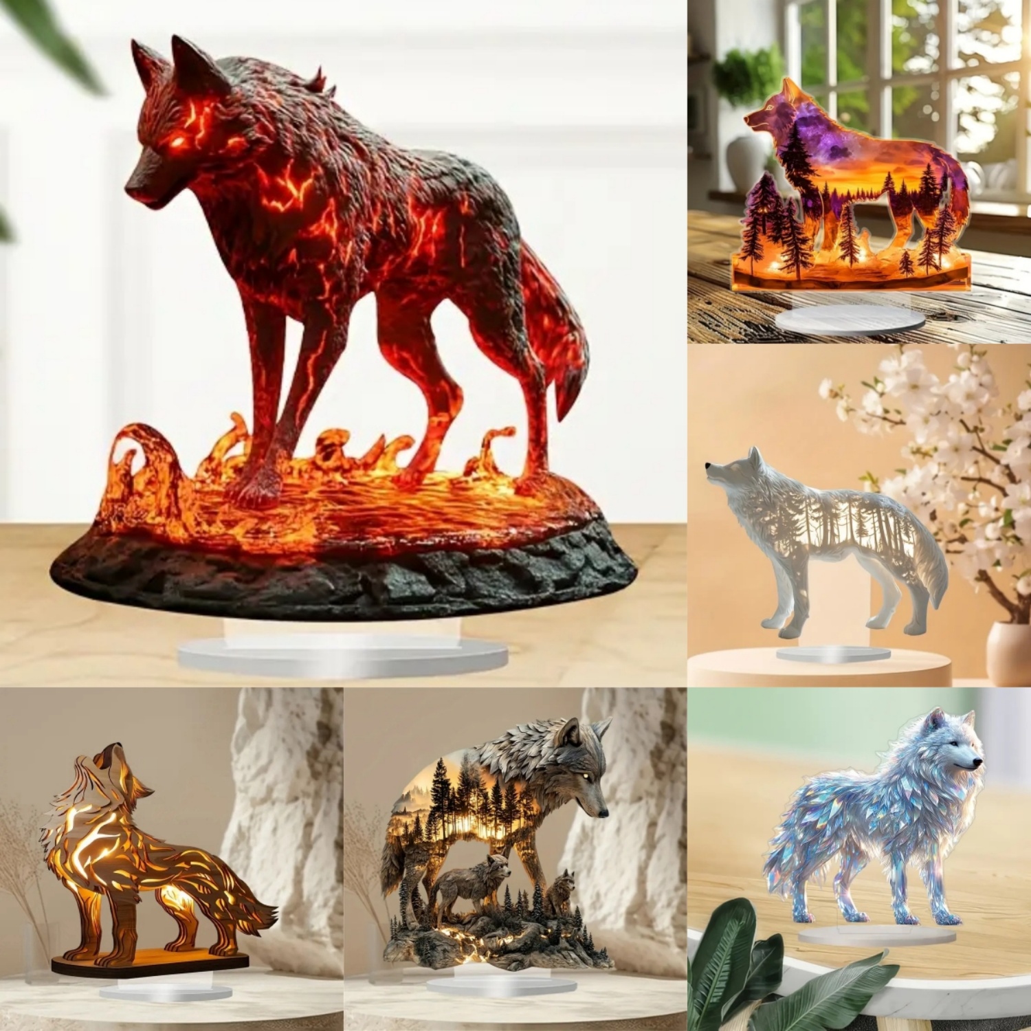 Flame Wolf Statue,2D Flat Acry - Home Decor Kit review and price