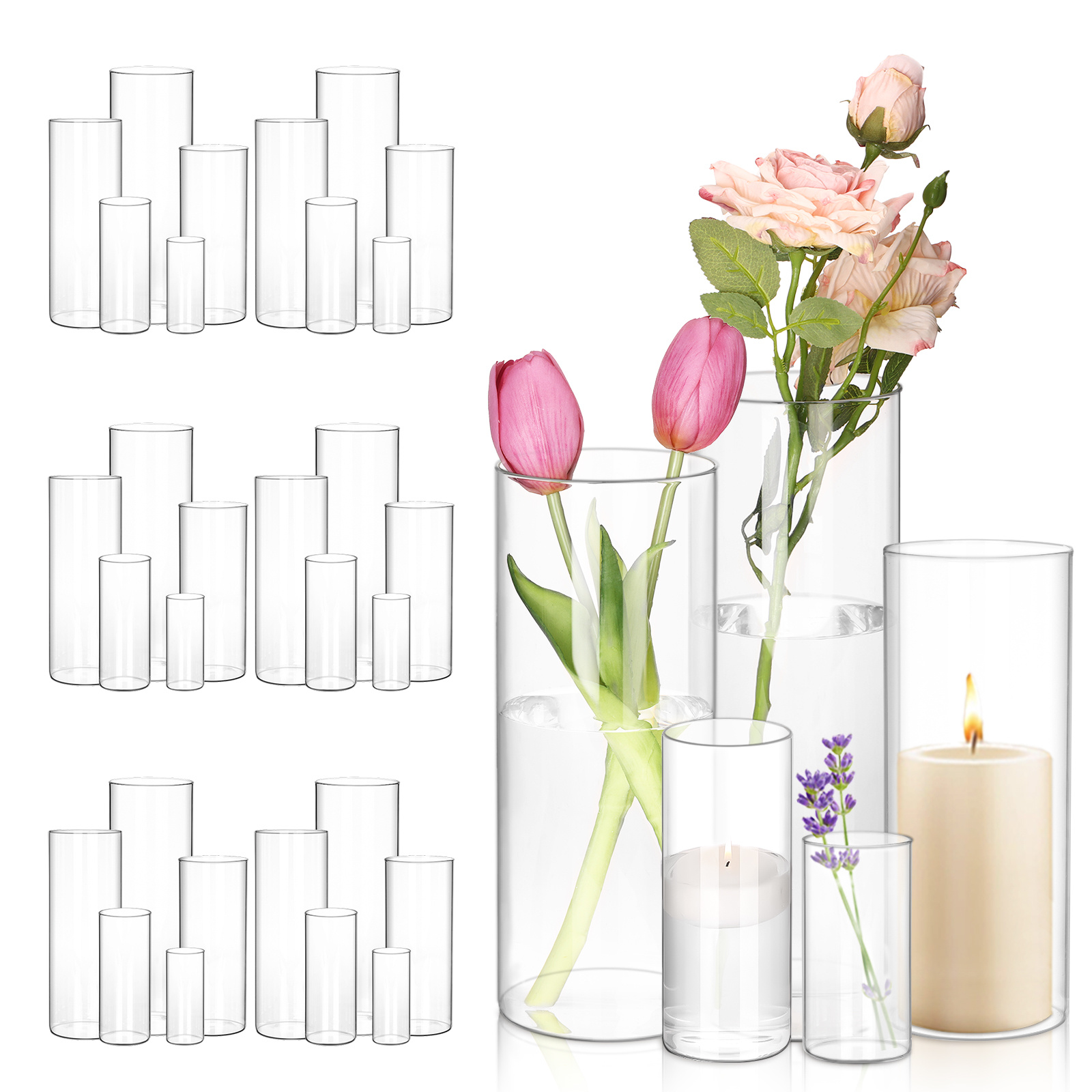 WHONLINE 35pcs Clear Glass Cyl - Home Decor Vase With Flowers review and price