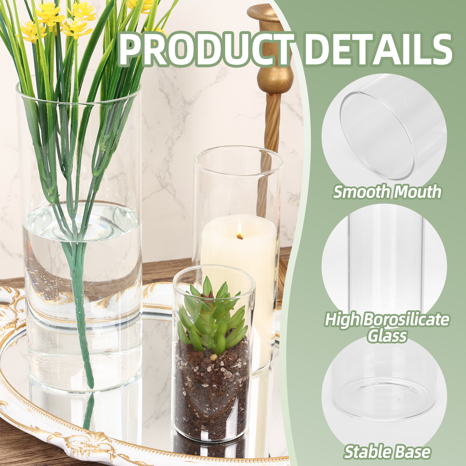 WHONLINE 35pcs Clear Glass Cyl - Home Decor Vase With Flowers review and price