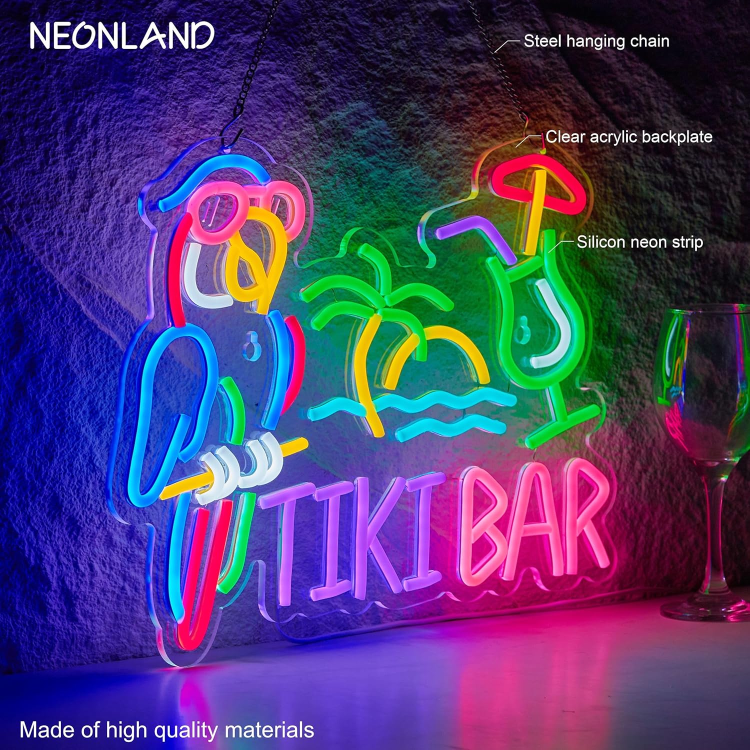 Tiki Bar Parrot Palm Tree Neon - Home Decor Wall Art review and price