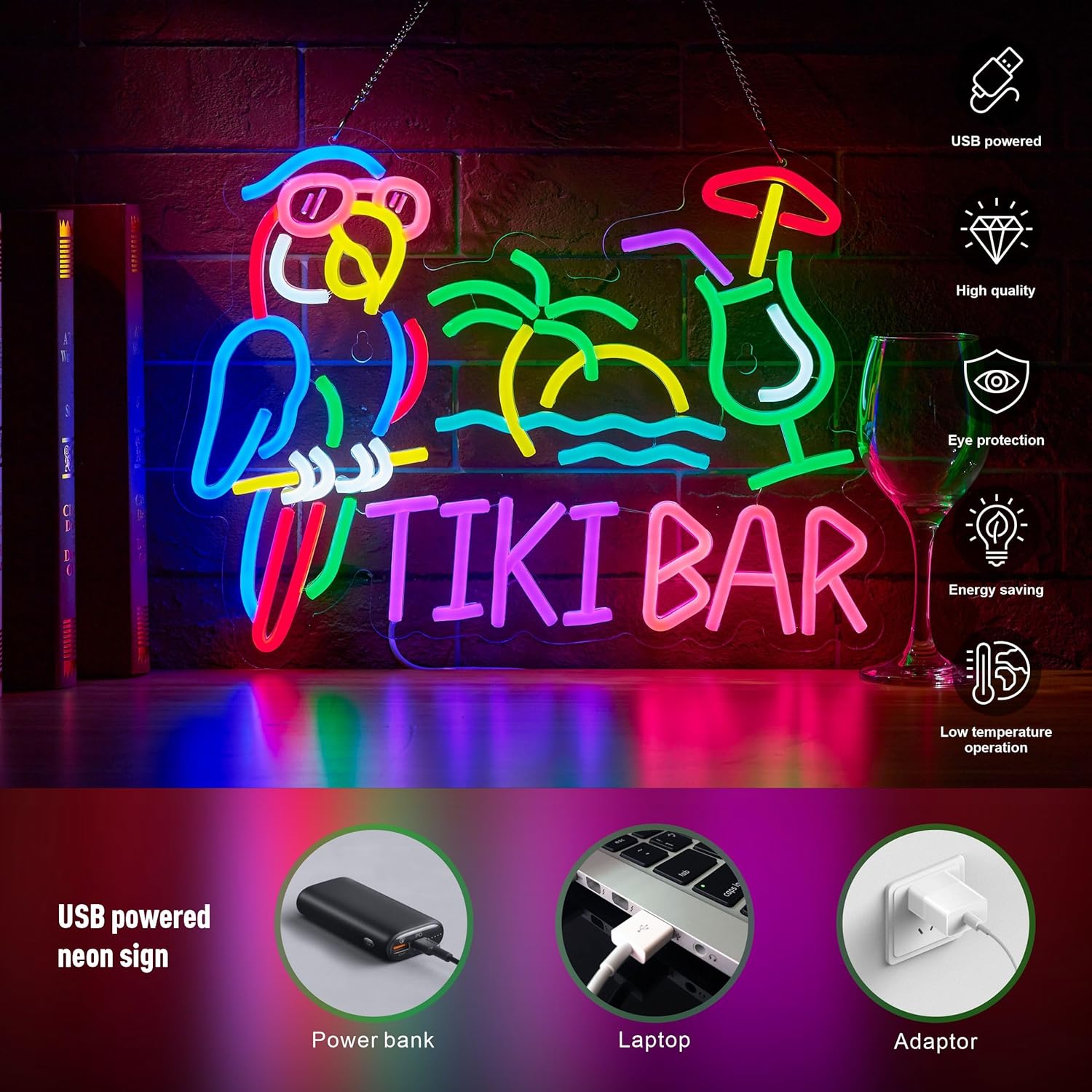 Tiki Bar Parrot Palm Tree Neon - Home Decor Wall Art review and price
