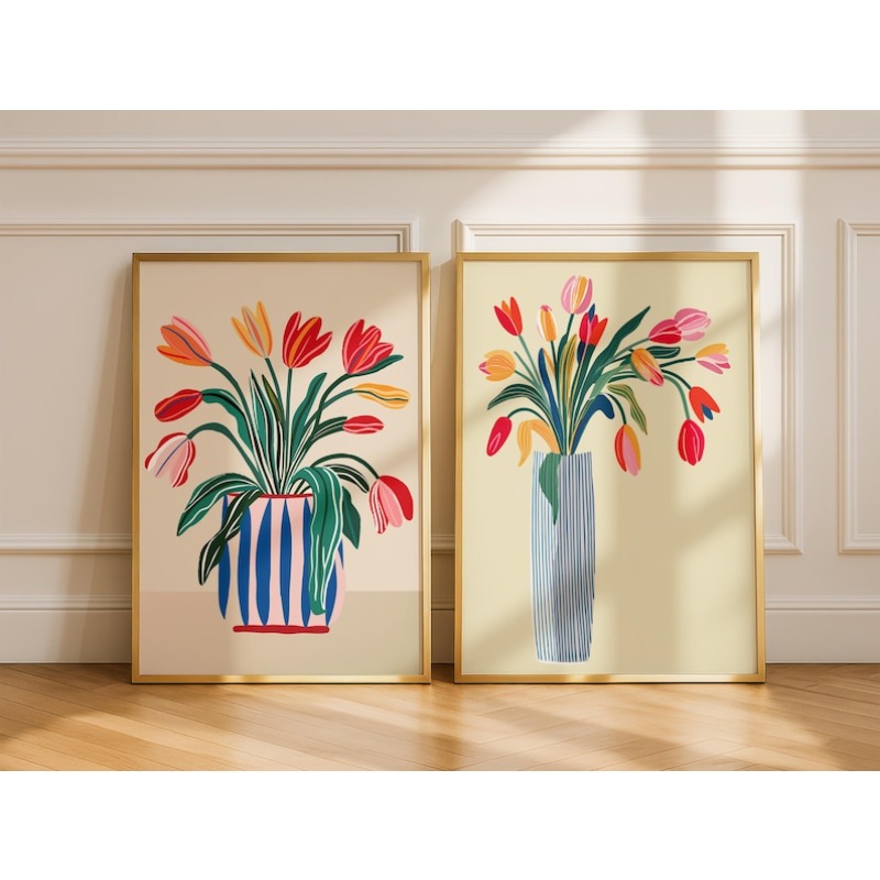 2pcs Tulip Flowers Canvas Wall - Home Decor Vase review and price