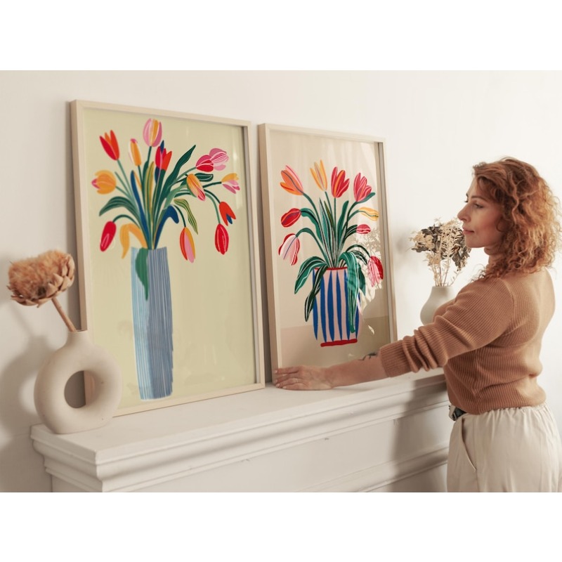 2pcs Tulip Flowers Canvas Wall - Home Decor Vase review and price