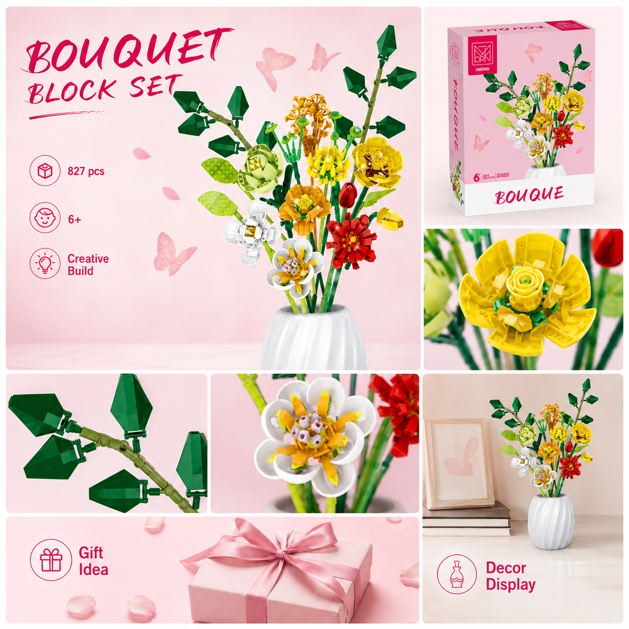 Bouquet Flower Building Blocks - Home Decor Vase review and price